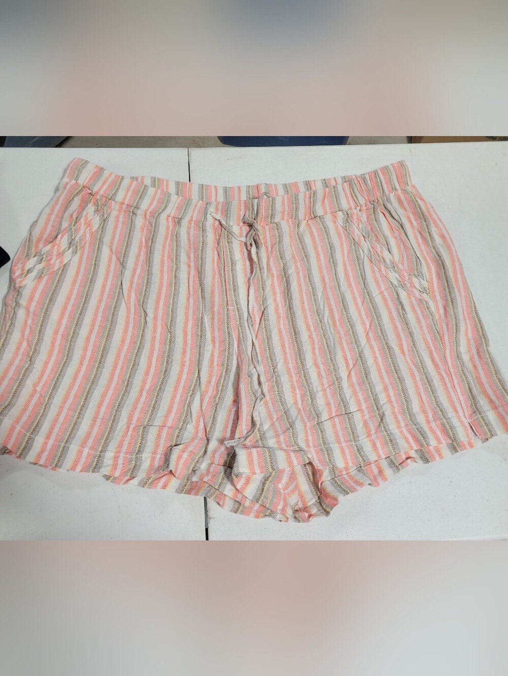 Briggs New York Pink and Cream Striped High Waist Drawstring Shorts